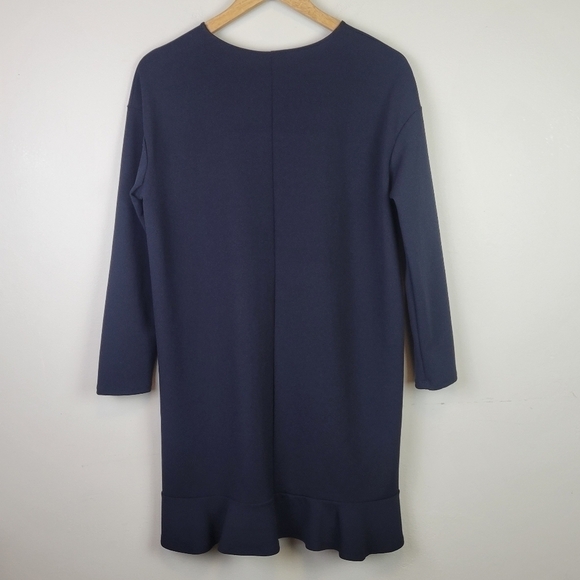 Zara Embroidered Shift Dress Long Sleeve Ruffle Hem Black S - Picture 6 of 11